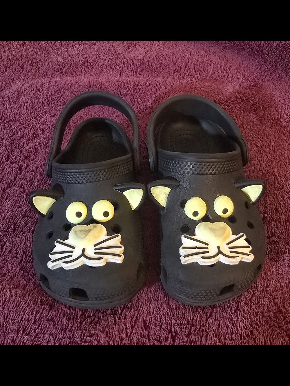 CROCS Toddler Kids Glow Black Cat Clogs with Yellow Accents